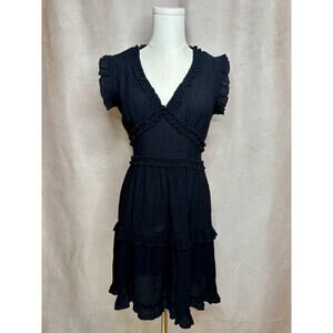 Olivia Grey Black Ruffle Tiered Mini Dress Women’s Medium Boho Romantic